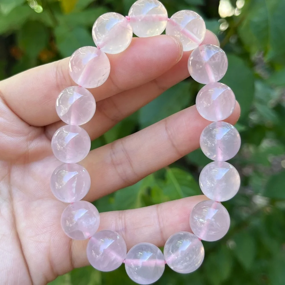 13mm stretchable pink rose quartz‎ bracelet